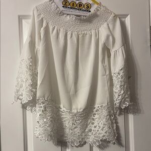 White Lace Trim Women's Top